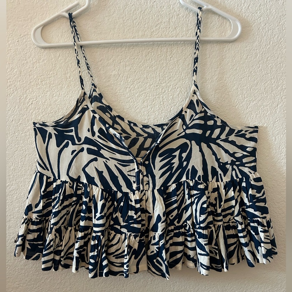 Cream and Blue Ruffled Crop Camisole